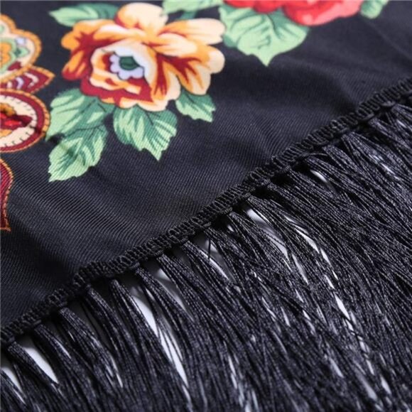 Black Floral Paisley Printed Tassel Scarf Neck Wrap Long Pashmina Shawl Tartan - Picture 6 of 6